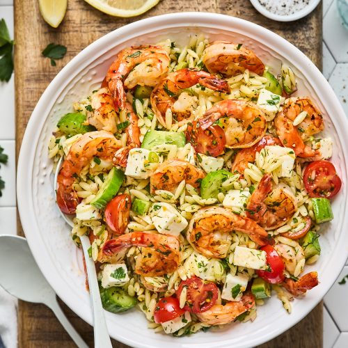 2021 05 26 greek style grilled shrimp orzo pasta salad 2