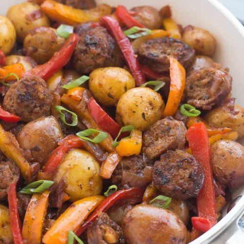 30 Minute BBQ Sausage Peppers Potato Skillet www.thereciperebel.com 4 of 8