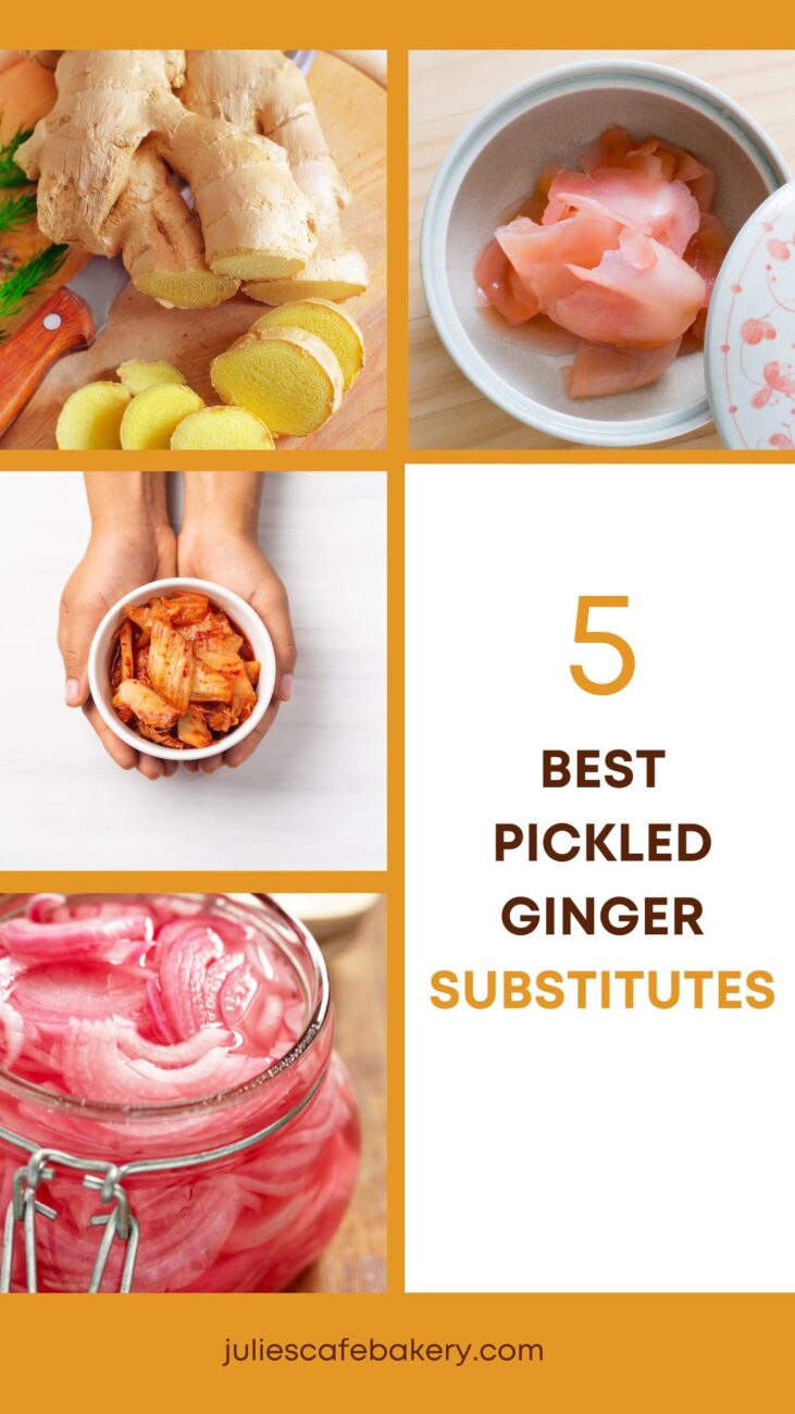 4 pictures depicting three of five best pickled ginger substitutes