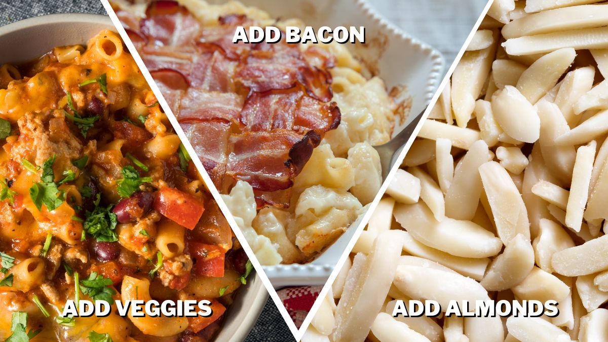 Add veggies bacon or almonds to make your Costco mac and cheese better