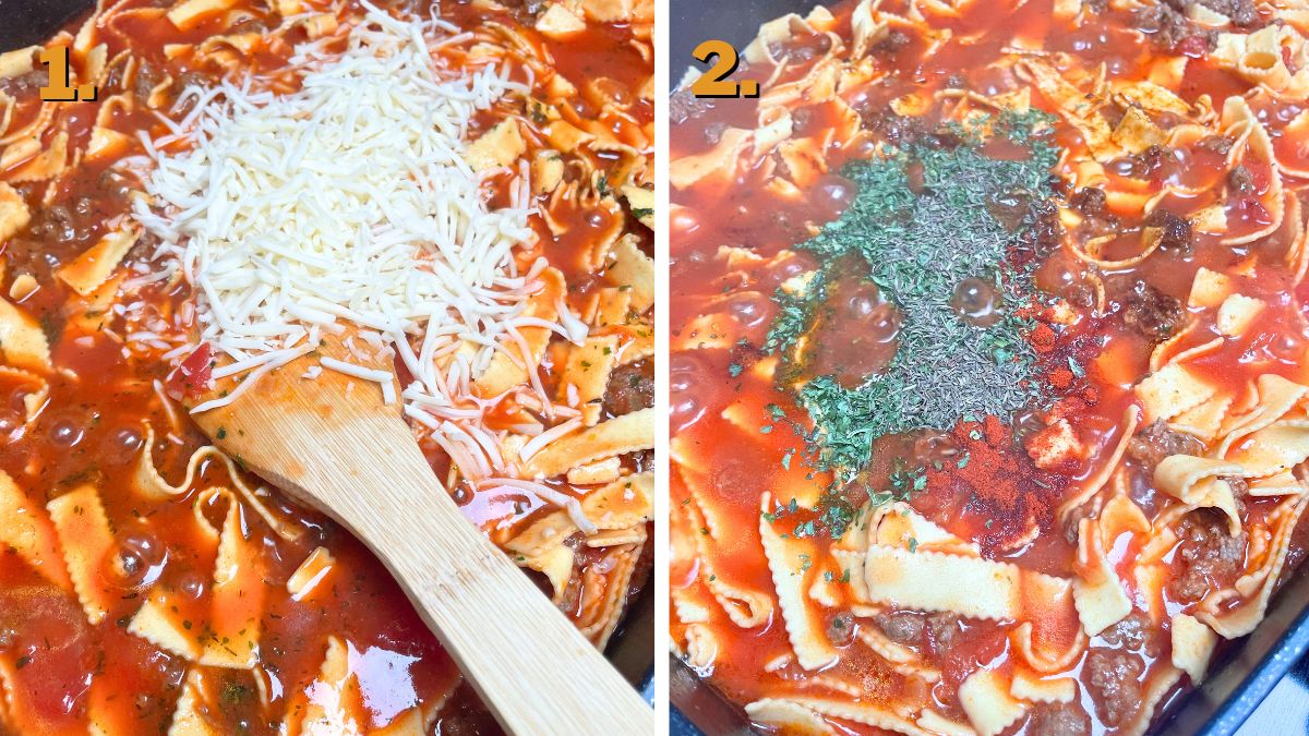 Adding Finishing Touches to Lasagna Soup with Ricotta