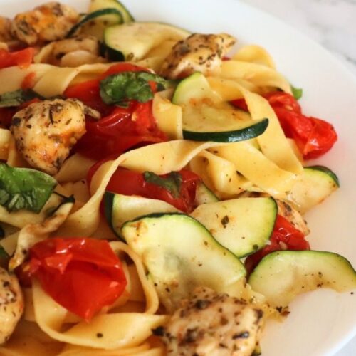Air Fryer Chicken and Cherry Tomato Dairy-Free Pasta Recipe