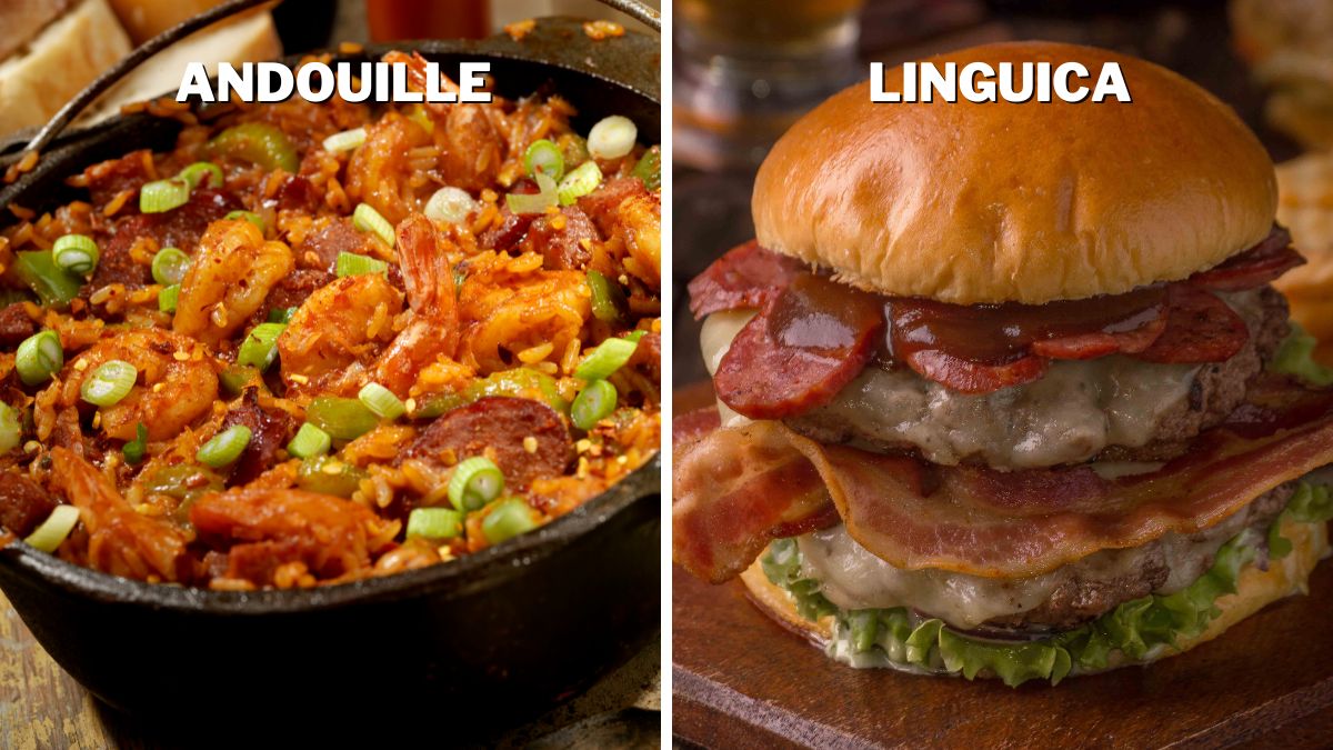 Andouille in a stew vs. Linguica in a burger