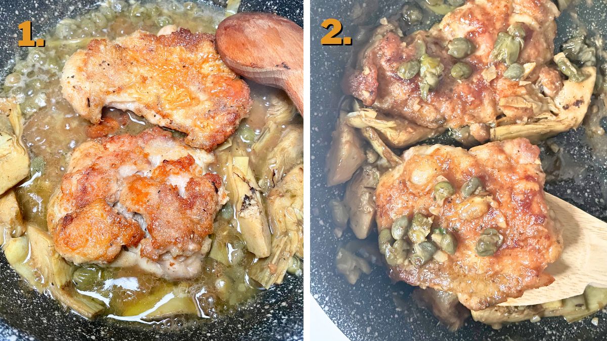 Assembling the Chicken Piccata with Artichokes