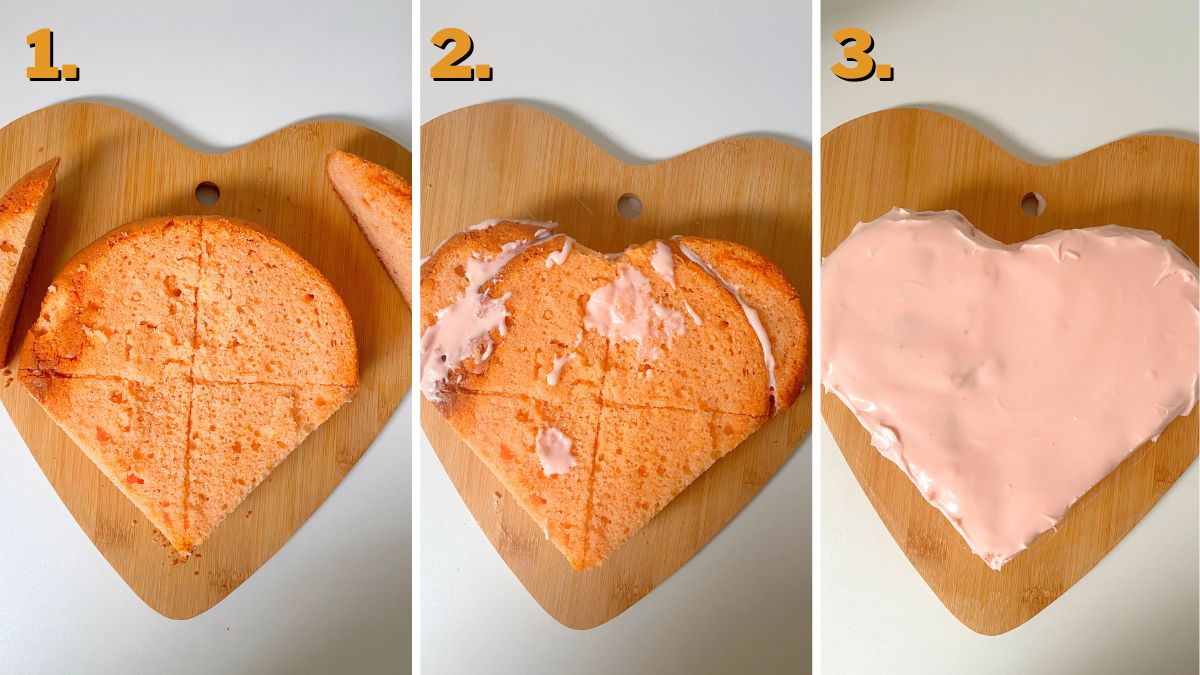 Assembling the Simple Pink Heart Cake with Cherries