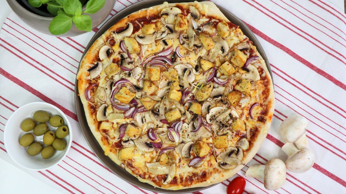 BBQ chicken pizza from scratch