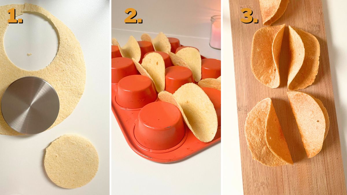 Baking Taco Shells for Strawberry Crunch Cheesecake Tacos