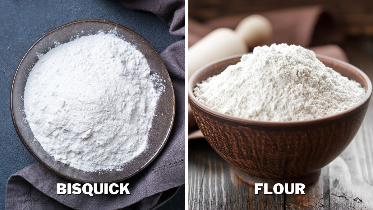 Bisquick on the left and flour on the right