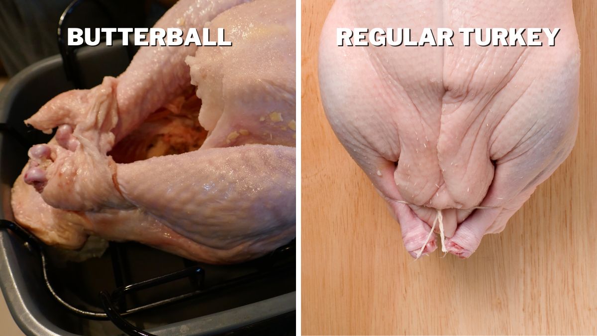 Butterball Turkey skin leg tie vs. Regular Turkey plastic leg tie