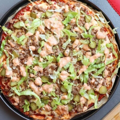 CHEESEBURGER flatbread pizza VIRAL cottage cheese FLATBREAD PIZZA recipe