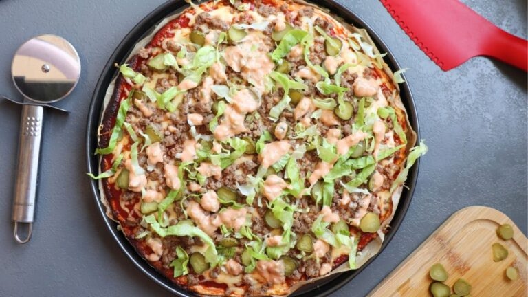 Viral Flatbread Big Mac Cheeseburger Pizza [Easy, High-Protein Recipe]