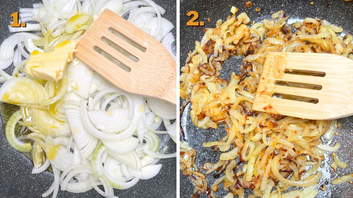 Caramelizing Onion for Caramelized Onion and Mushroom