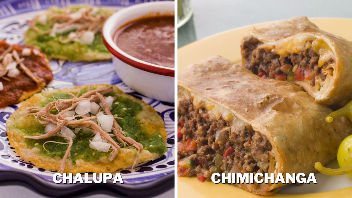 Chalupa is unfolded, while chimichanga is folded and fried