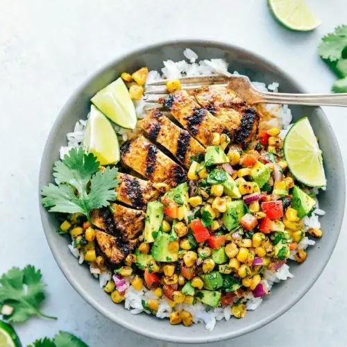 Chicken Taco Bowls with an Avocado Corn Salsa2