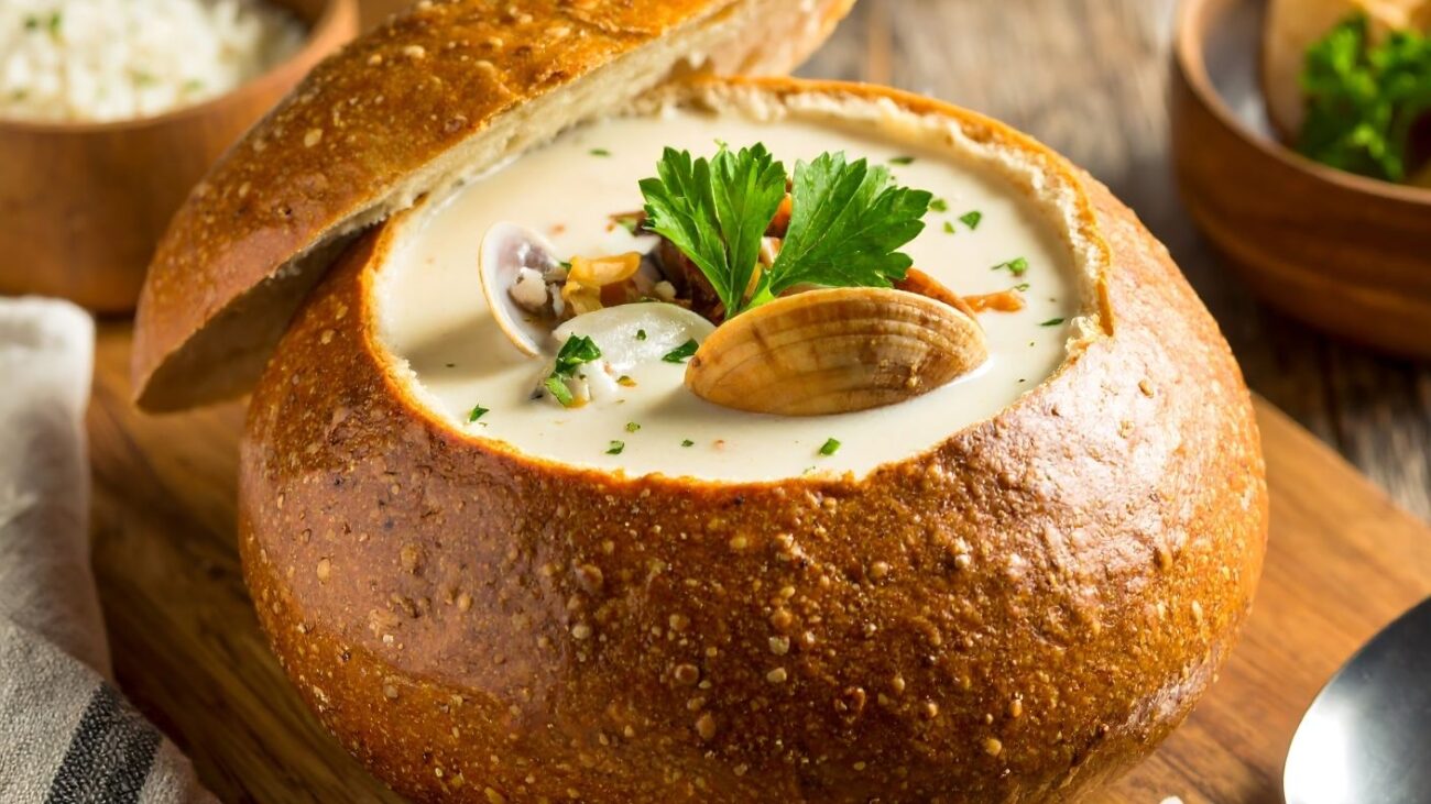 Clam Chowder in a Sourdough Bread Bowl