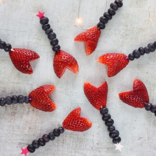 Easy Valentines fruit wands recipe fun heart themed food for kids this Valentines Day