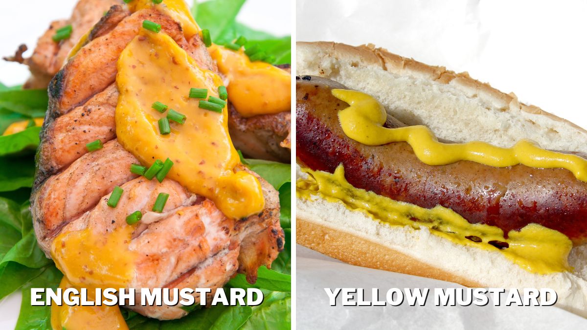 English Mustard Sauce over Salmon vs. Yellow Mustard Hot Dog