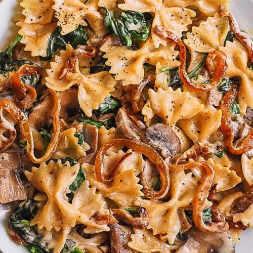 Farfalle with Spinach Mushrooms Caramelized Onions