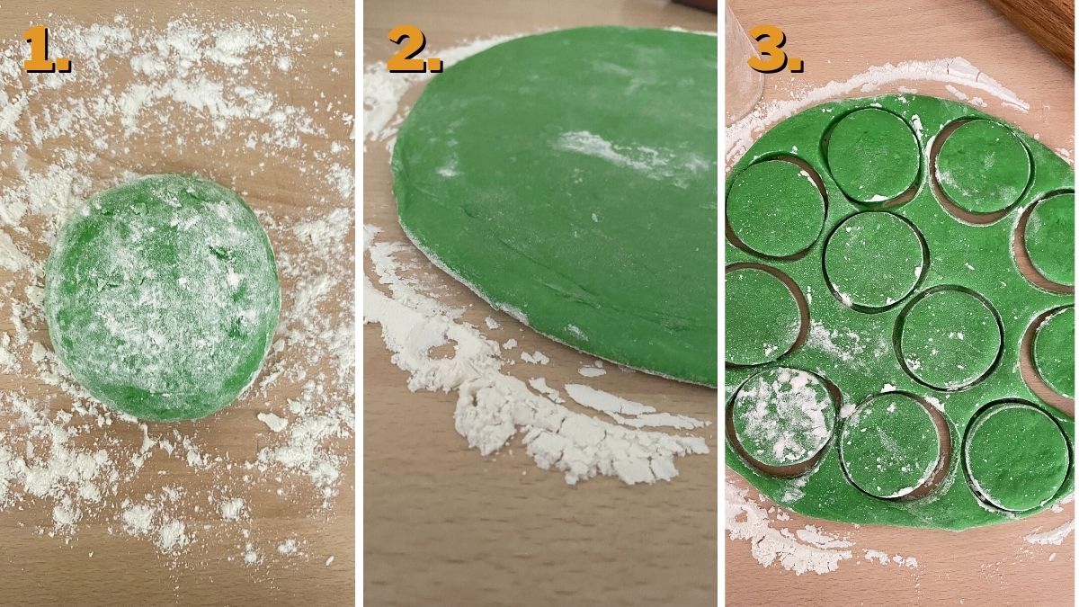 Green Glazed Donuts cutting the dough