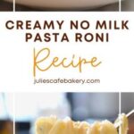 creamy no milk pasta roni on fork closeup