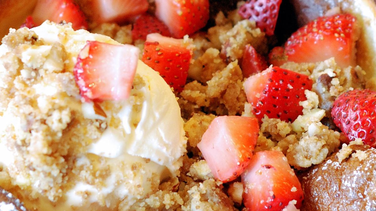 Ice Cream with Crumbled Lemon Bars and Strawberries