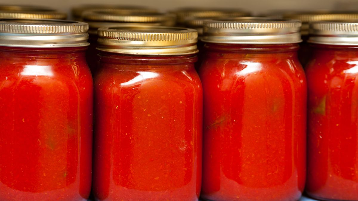 Jars of Tomato Sauce on shelf