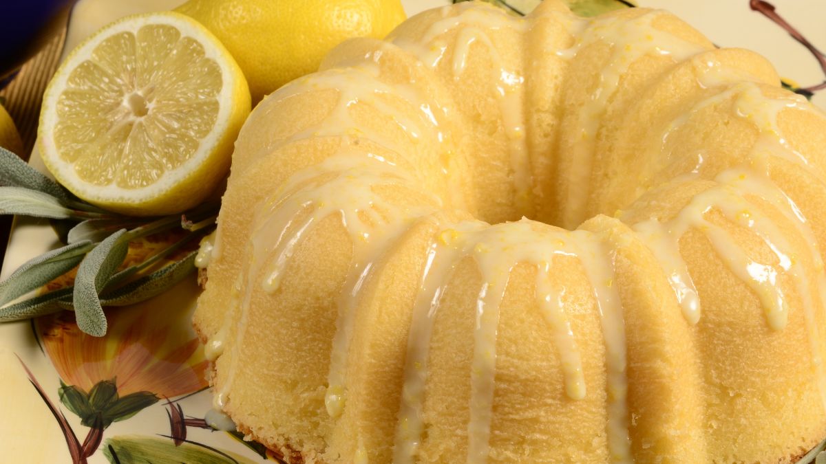 Little Old Lady Lemon Pound Cake served next to a lemon