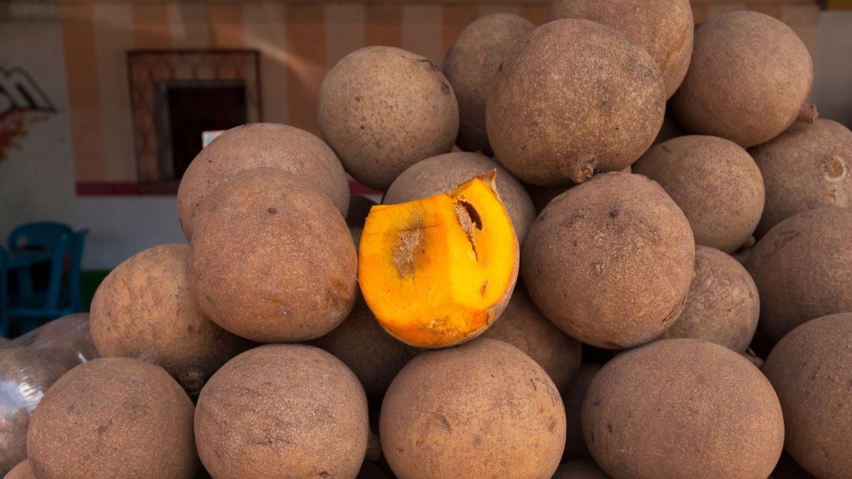 Mamey fruit arranged in a market