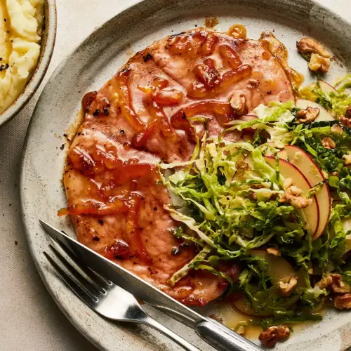 Marmalade glazed gammon Savoy salad