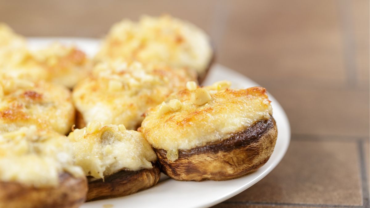 Mushrooms Topped With Crab and Gruyere