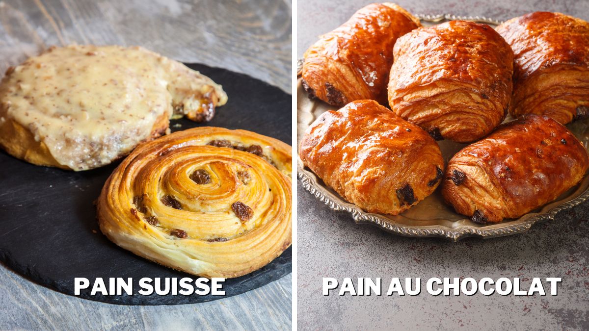 Pain Suisse on the left and Pain au Chocolat on the right