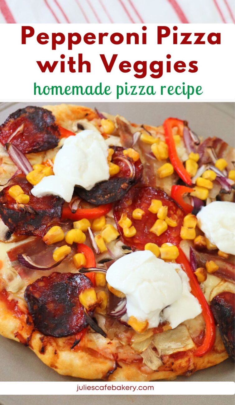 Pepperoni Pizza with Veggies Homemade Recipe