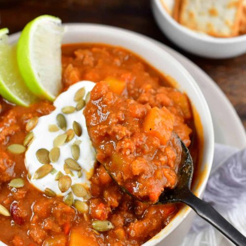 Pumpkin chili scooping out