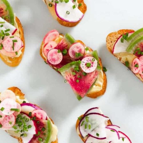 Radishes and Butter Crostini Appetizer Horizontal