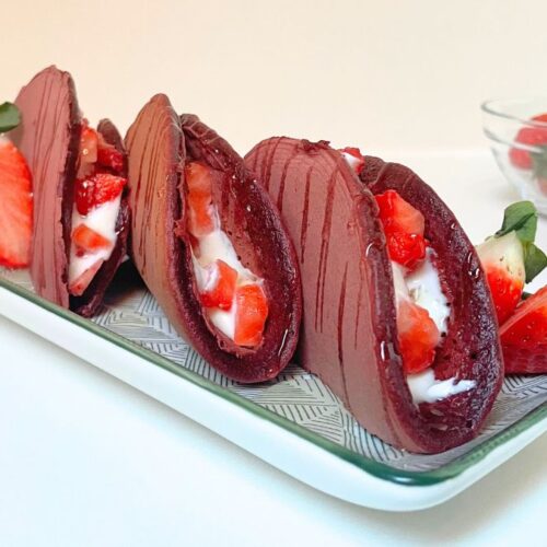 Red Velvet Pancake Tacos with Strawberries Recipe 1