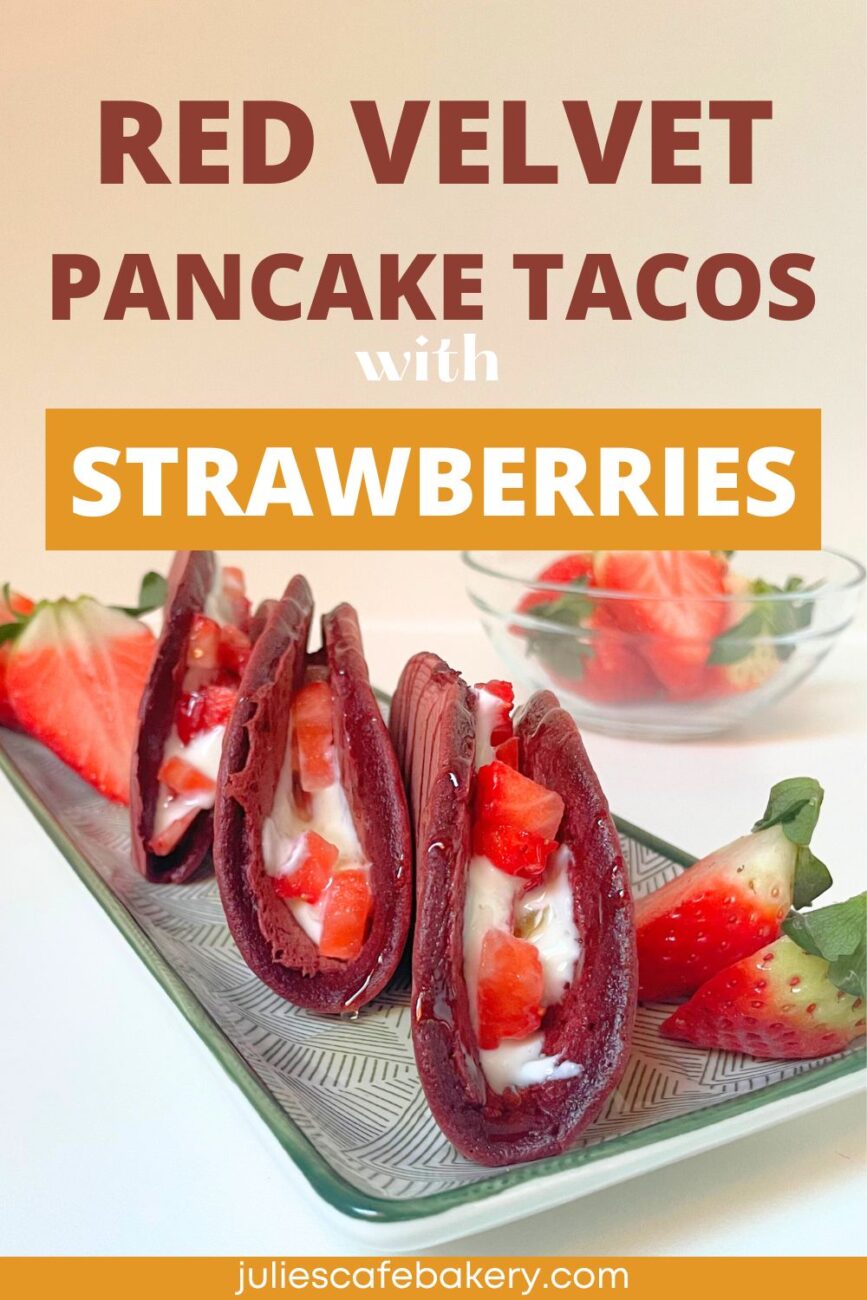 Red Velvet Pancake Tacos with Strawberries pin