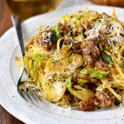Sausage Brussels Sprouts and Parmesan Pasta iowagirleats 01 srgb