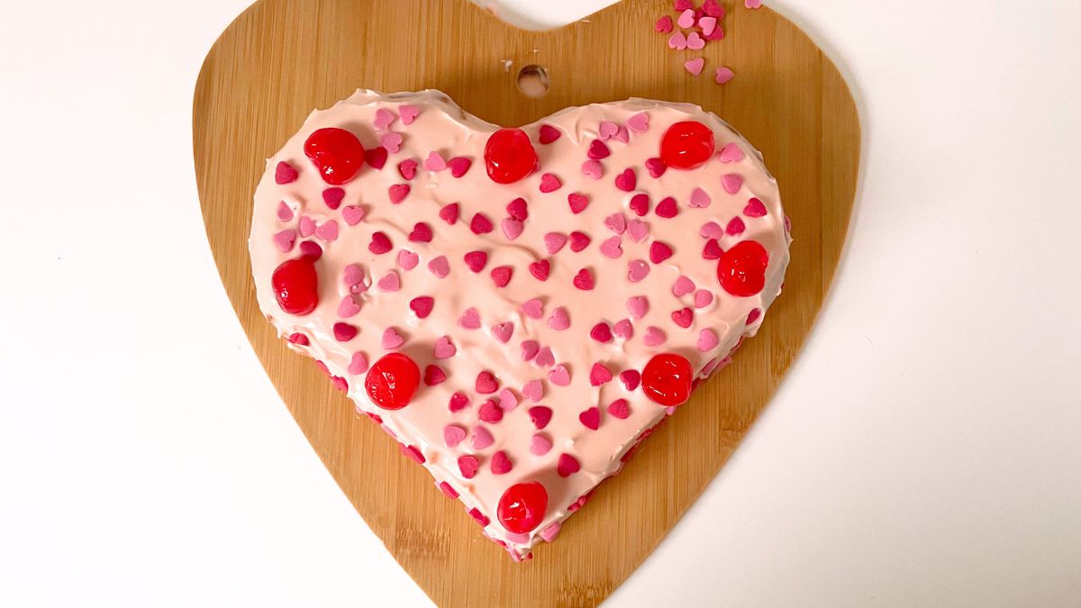 Simple Pink Heart Cake with Cherries Recipe
