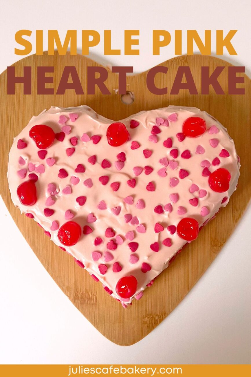 Simple Pink Heart Cake with Cherries pin