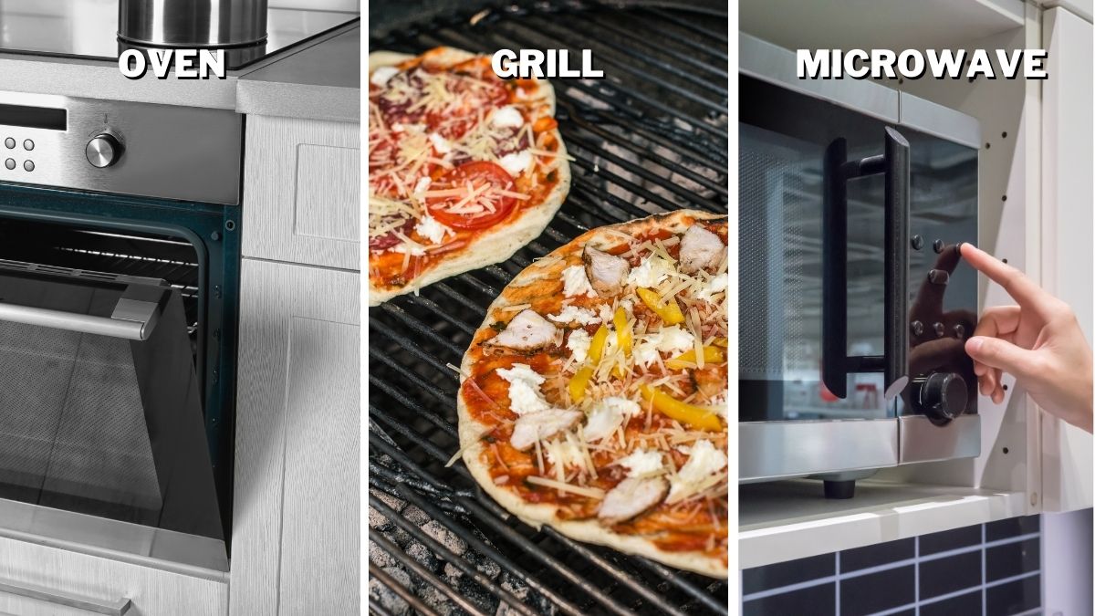 Some of the reheating options include oven, grill, and microwave.