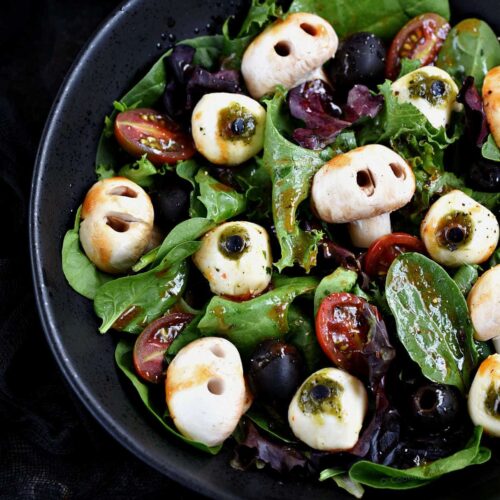 Spooky Halloween Salad with creepy red vinaigrette cookingwithcurls.com