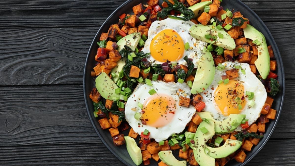 Sweet Potato Hash with a Poached Egg