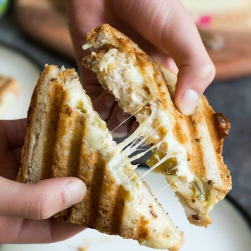 Tuna Panini with Grilled Onion and Hach Chilies stretchy cheeses