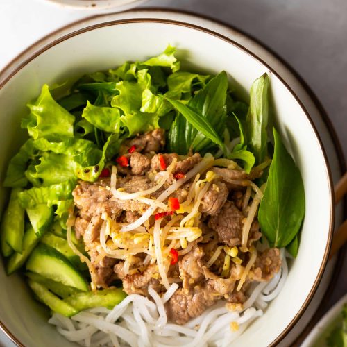 Vietnamese Lemongrass Pork Noodle Salad Bun Thit Xao mien Tay