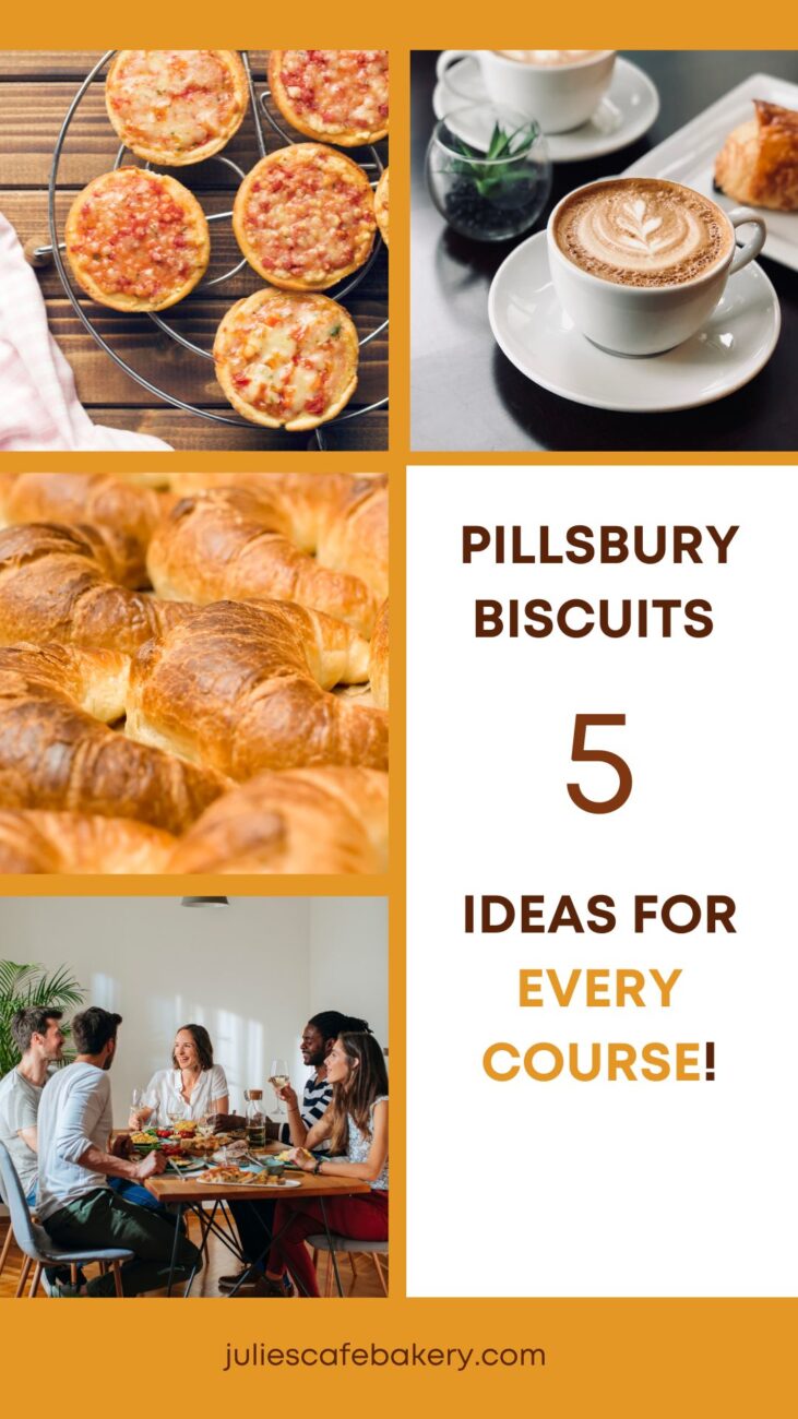 4 pictures depicting meals and meal ideas with Pillsbury Biscuits