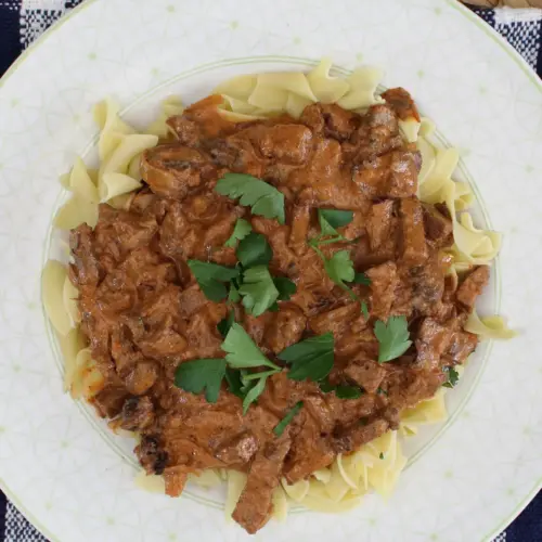 a plate of brisket stroganoff