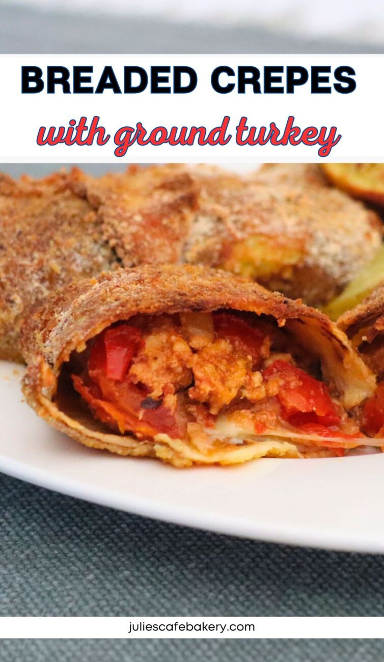 breaded savory crepes with ground turkey and cheese