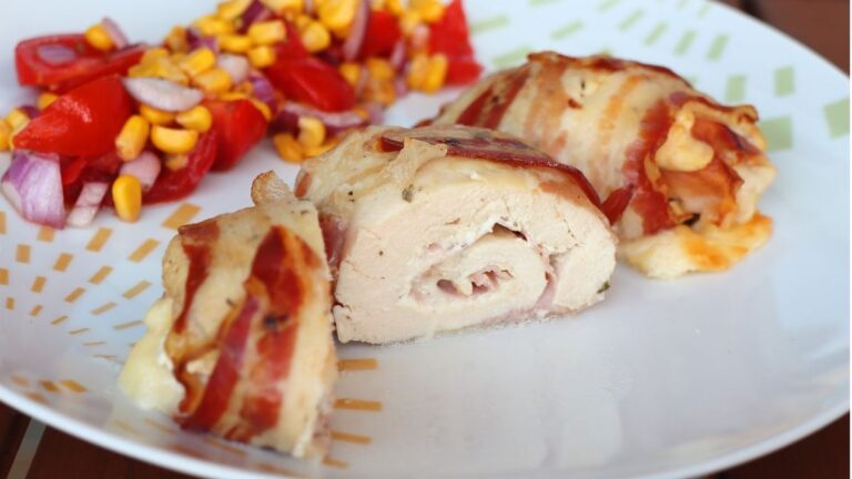 Bacon Chicken Roll Ups Stuffed with Ham & Cheese [Recipe]