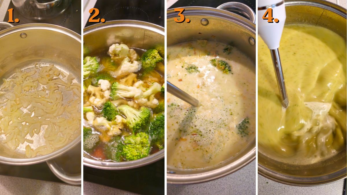 cooking broccoli and cauliflower soup
