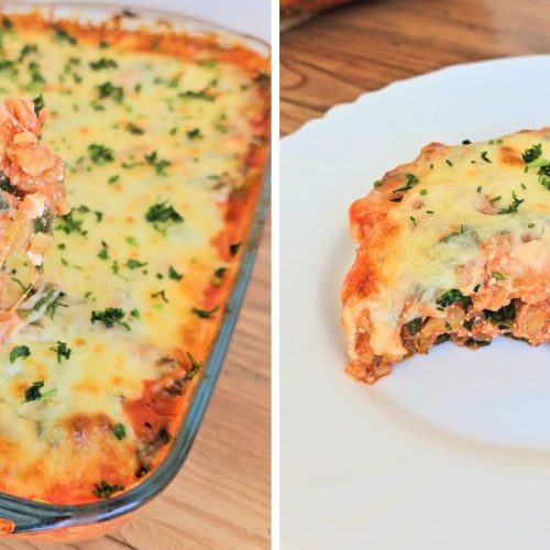 easy cottage cheese pasta bake with broccoli and spinach